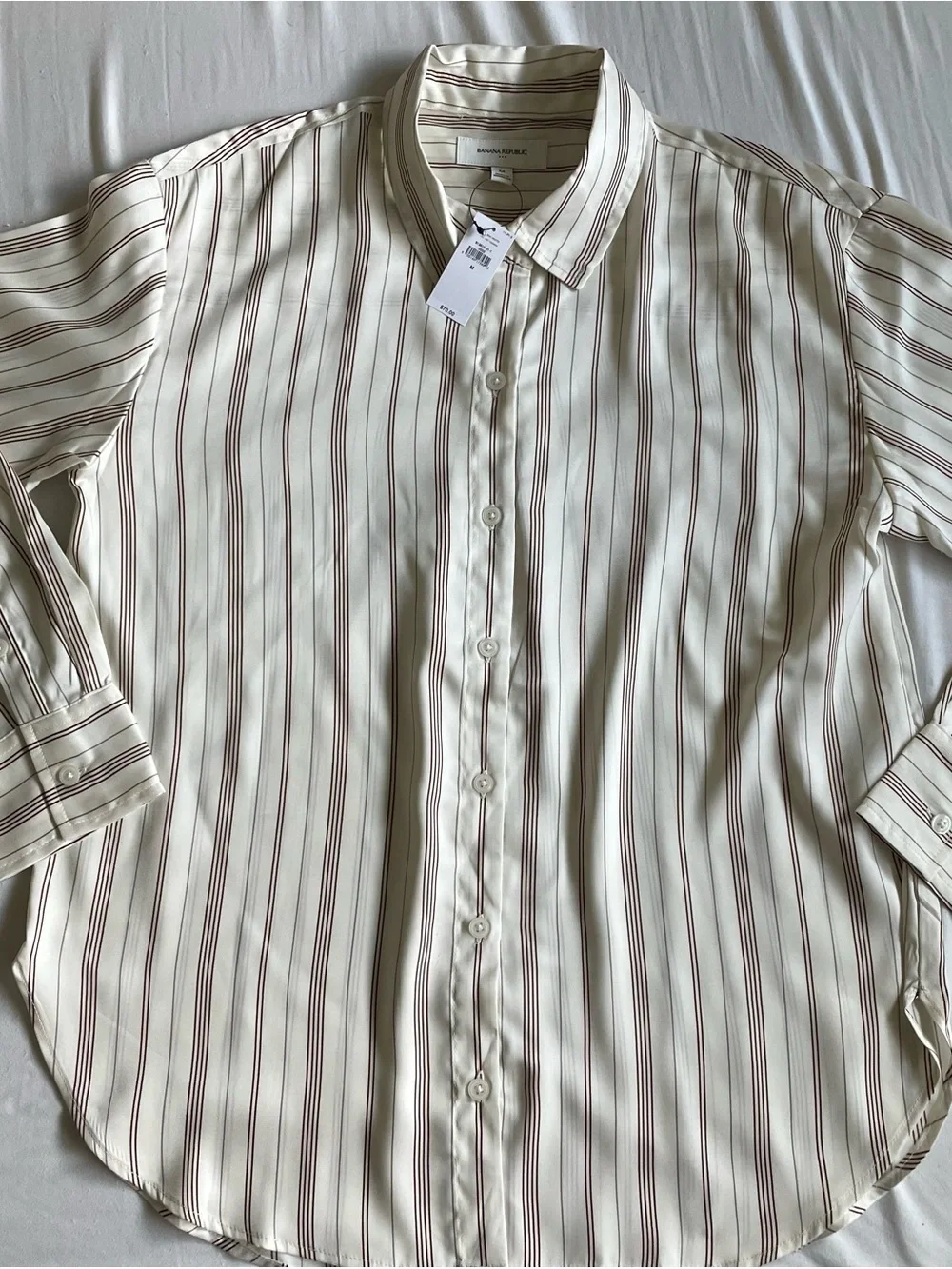 Banana Republic Ivory Button-Down Shirt with Brown Stripes
